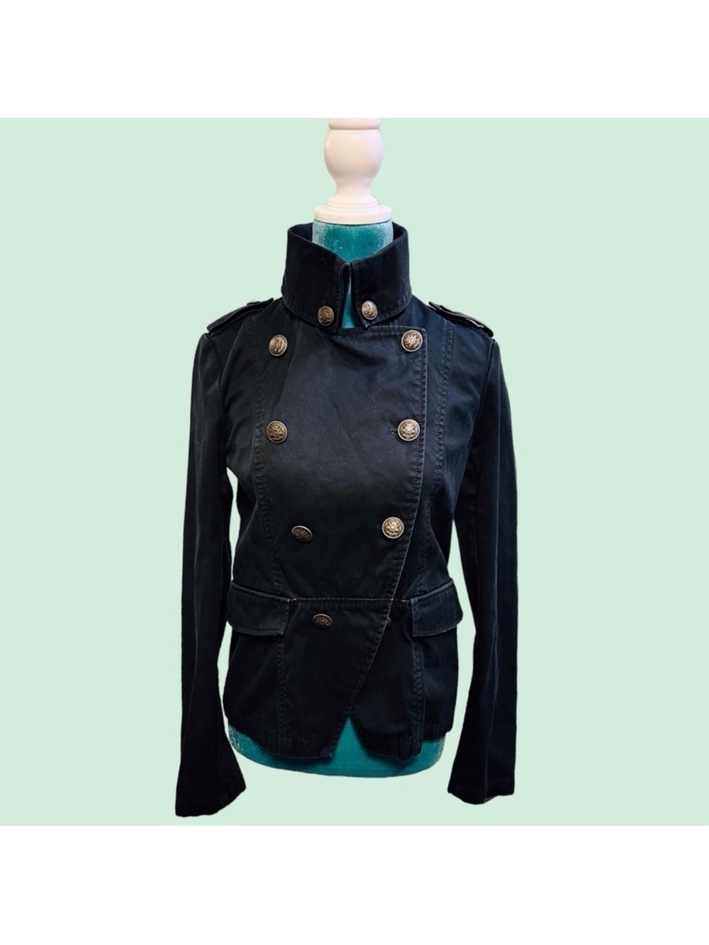 Double-Breasted Military-Style Black Women's Jacket